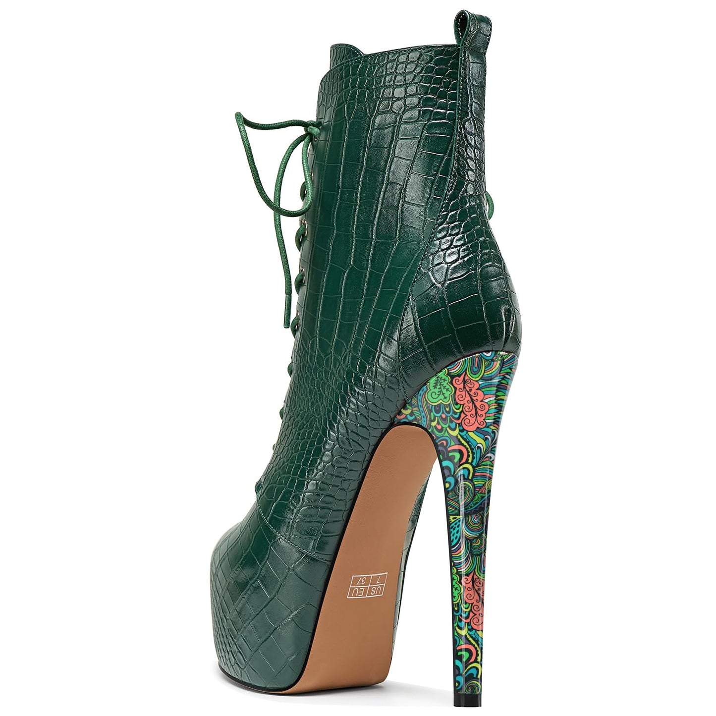 DearOnly Womens High Stiletto Platform Heel Dress Lace-up Close Round Toe Ankle Boots Short Bootie Cute Office Prom Boots 5.9 Inches Heels Deep Green 7 M US