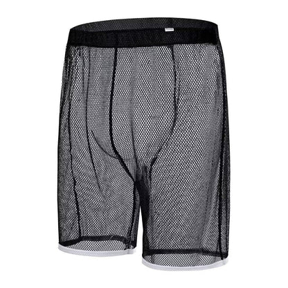 Men's Sparkly Sheer Mesh Boxer Shorts See Through Fishnet Underwear Trunks Lounge Pajama 1 Pack of Black XL