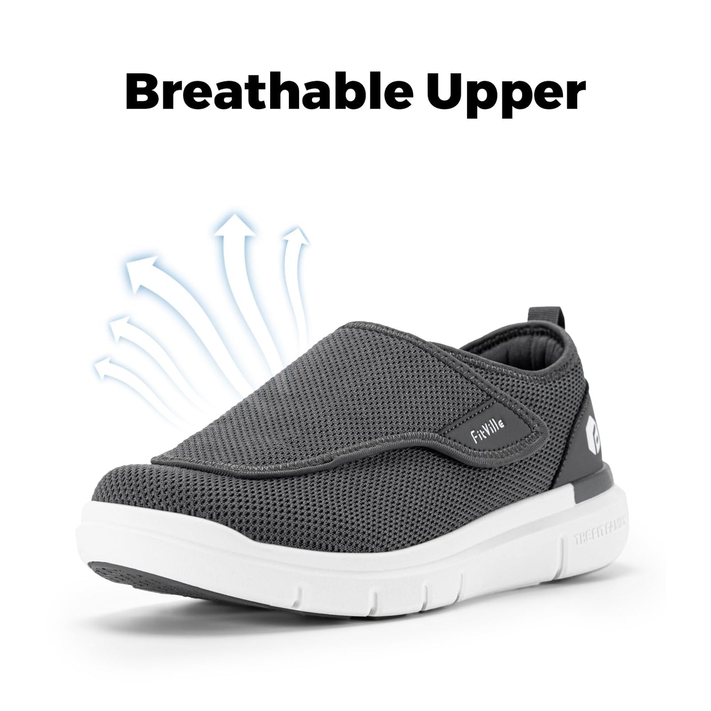 FitVille Diabetic Shoes for Men Extra Wide Slip-on Shoes for Swollen Feet Adjustable Walking Shoes for Elderly Foot Pain Relief Neuropathy - EasyTop Wings Deep Gray