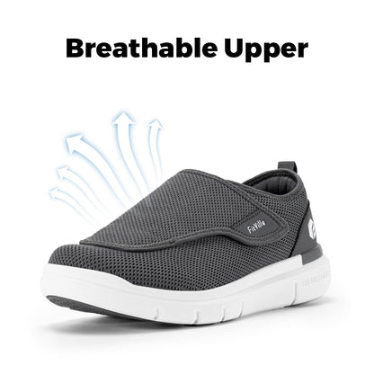 FitVille Diabetic Shoes for Men Extra Wide Slip-on Shoes for Swollen Feet Adjustable Walking Shoes for Elderly Foot Pain Relief Neuropathy - EasyTop Wings Deep Gray