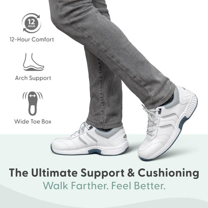 Orthofeet Men's Orthopedic White Leather Pacific Palisades Sneakers, Size 12