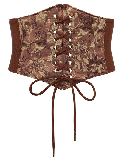 Renaissance Corset Belt Wide Elastic Waist Belts for Women Brown L