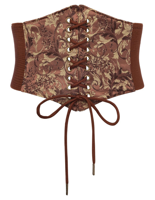 Renaissance Corset Belt Wide Elastic Waist Belts for Women Brown L
