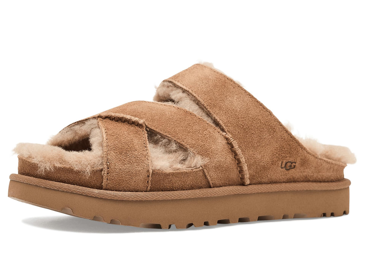 UGG Women's Greenport Cross Strap Slide Slipper, Chestnut, 7