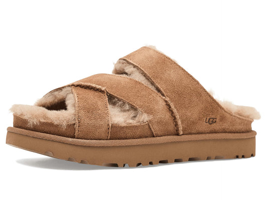 UGG Women's Greenport Cross Strap Slide Slipper, Chestnut, 7