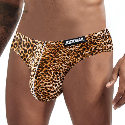 JOCKMAIL 2PCS/Pack Men's Leopard Print Underwear Briefs Sexy Comfort Soft Stretch Classic Fit Serpentine Briefs (US, Alpha, X-Large, Regular, Regular, Yellow+Green)