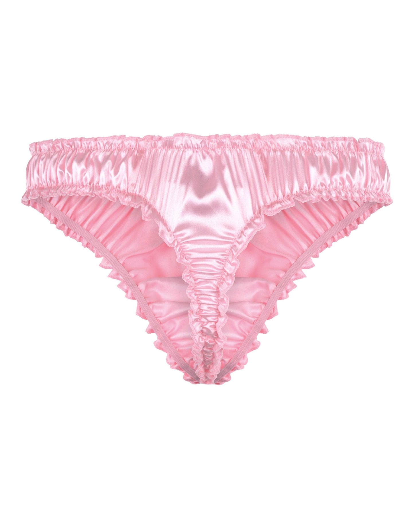 Satini Men's Satin Ruffle Sissy Thong Tanga Knickers Briefs Panties (Baby Pink, L)