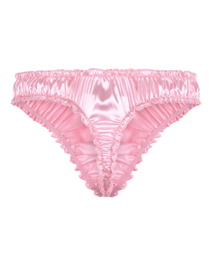 Satini Men's Satin Ruffle Sissy Thong Tanga Knickers Briefs Panties (Baby Pink, L)