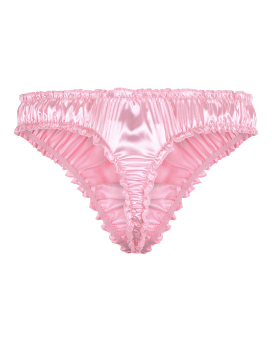 Satini Men's Satin Ruffle Sissy Thong Tanga Knickers Briefs Panties (Baby Pink, L)