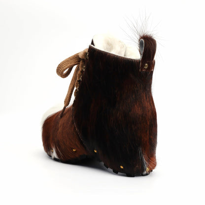 XOBZJH Women’s 100% Natural Cowhide Ankle Booties with Wool Lining, Calf Hair Winter Platform Boots, Non-Slip Outdoor Short Boots for Everyday Comfort