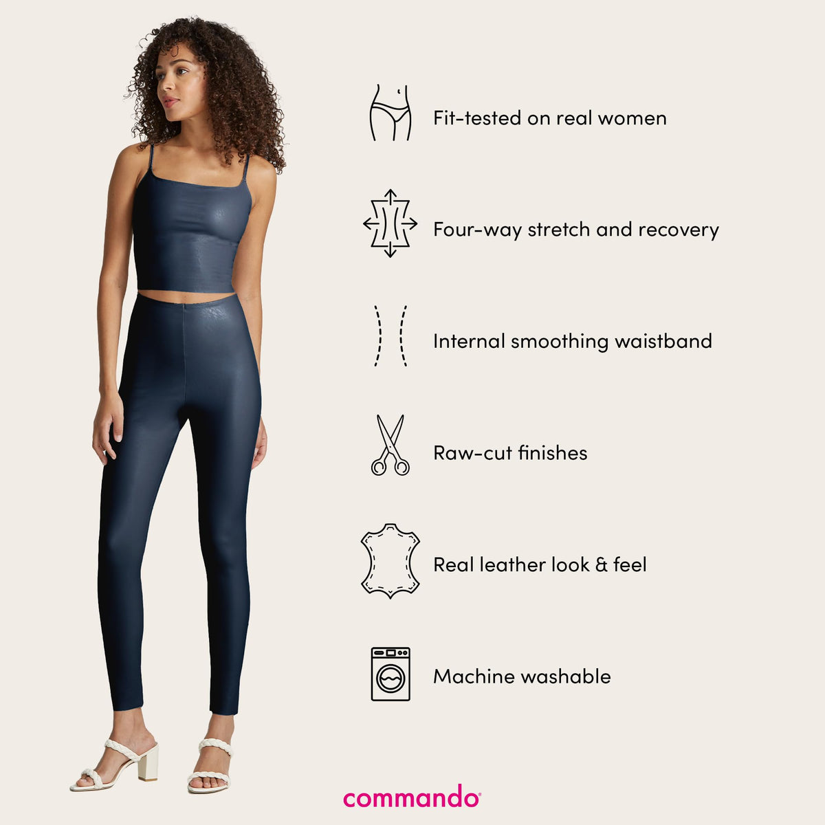 commando - Faux Leather Leggings | Sculpting Yet Soft & Flexible | Raw-Cut Finish | Machine Washable, Retains Shape & Color | Navy, Large