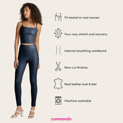 commando - Faux Leather Leggings | Sculpting Yet Soft & Flexible | Raw-Cut Finish | Machine Washable, Retains Shape & Color | Navy, Large