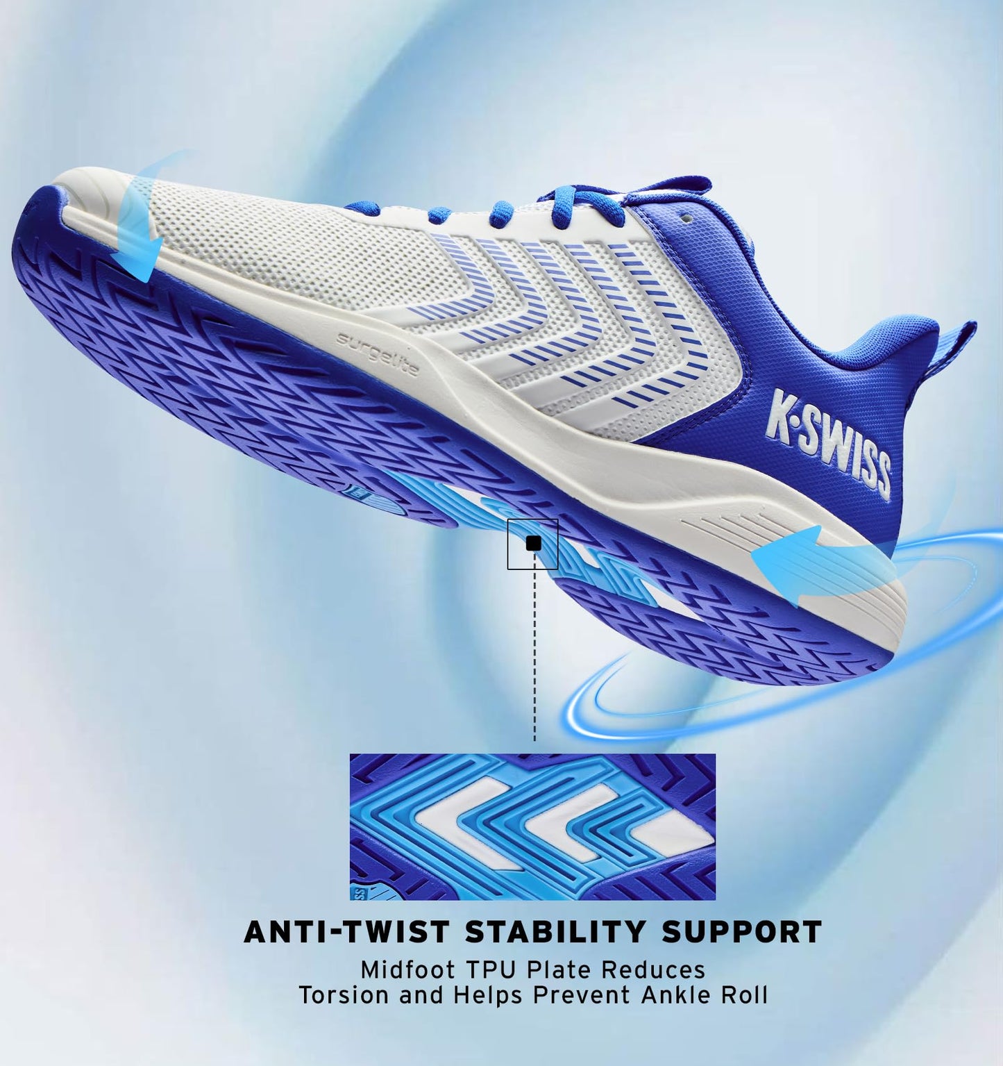 K-Swiss Men's Ultrashot Light Pickleball Tennis Shoe - Lightweight Court Shoes Lateral Movement Stable Support, White/Blue/Multi 10.5 M