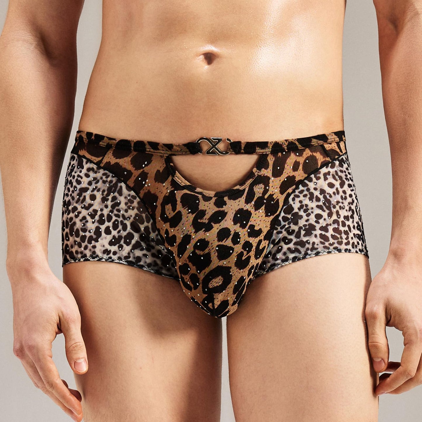 BSZN Men's Boxer Briefs, Brown Gray Leopard Print