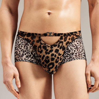 BSZN Men's Boxer Briefs, Brown Gray Leopard Print