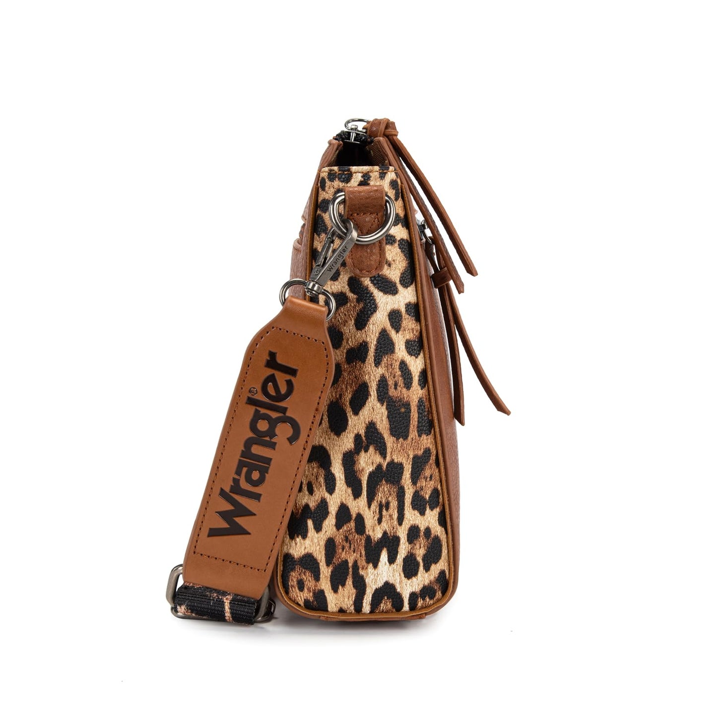 Wrangler Crossbody Bag for Women Western Leopard Crossbody Purse Meidum Shoulder Handbag Mom Purse with Wide Strap for Everyday Travel, WG-HB-205-9360-2-DBR