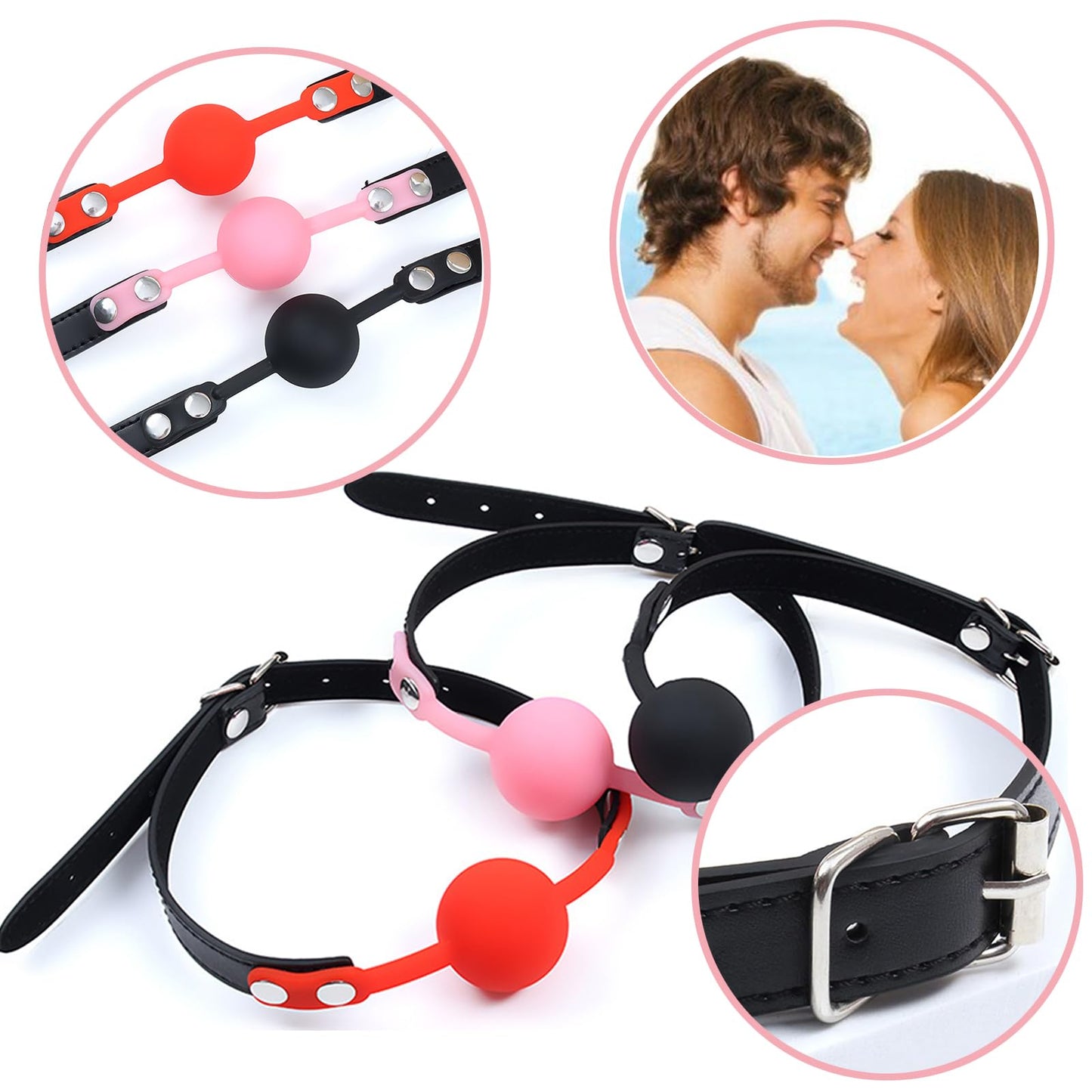 Leather Restraints Ball Mouth Plug Silicone Bondage Ball Gag Silicone Bondage Ball Gag for Sex, BDSM Restraints Toys Sex Gag Muzzles (B3)