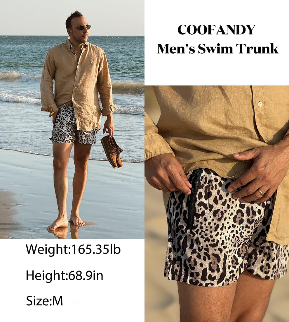 COOFANDY Men's Swim Trunk Quick Dry Swimwear Mesh Lining Bathing Suit Swimsuit Board Beach Sport Short Leopard Print/XXL
