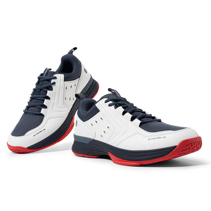 FitVille Wide Tennis Shoes for Men Pickleball Shoes Sneakers | Court Racquetball Athletic Shoes for Racquet Sport | Wide Toe Box & Arch Support (10 X-Wide, White & Navy Blue)