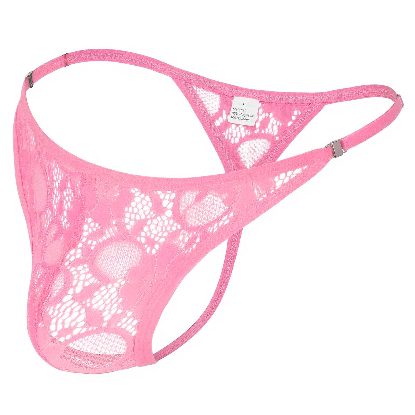 Mens Lace Thong Sexy Low Rise T-back G-string with Adjustable Stretch Waistband Comfortable Men's Thong Underwear Pink