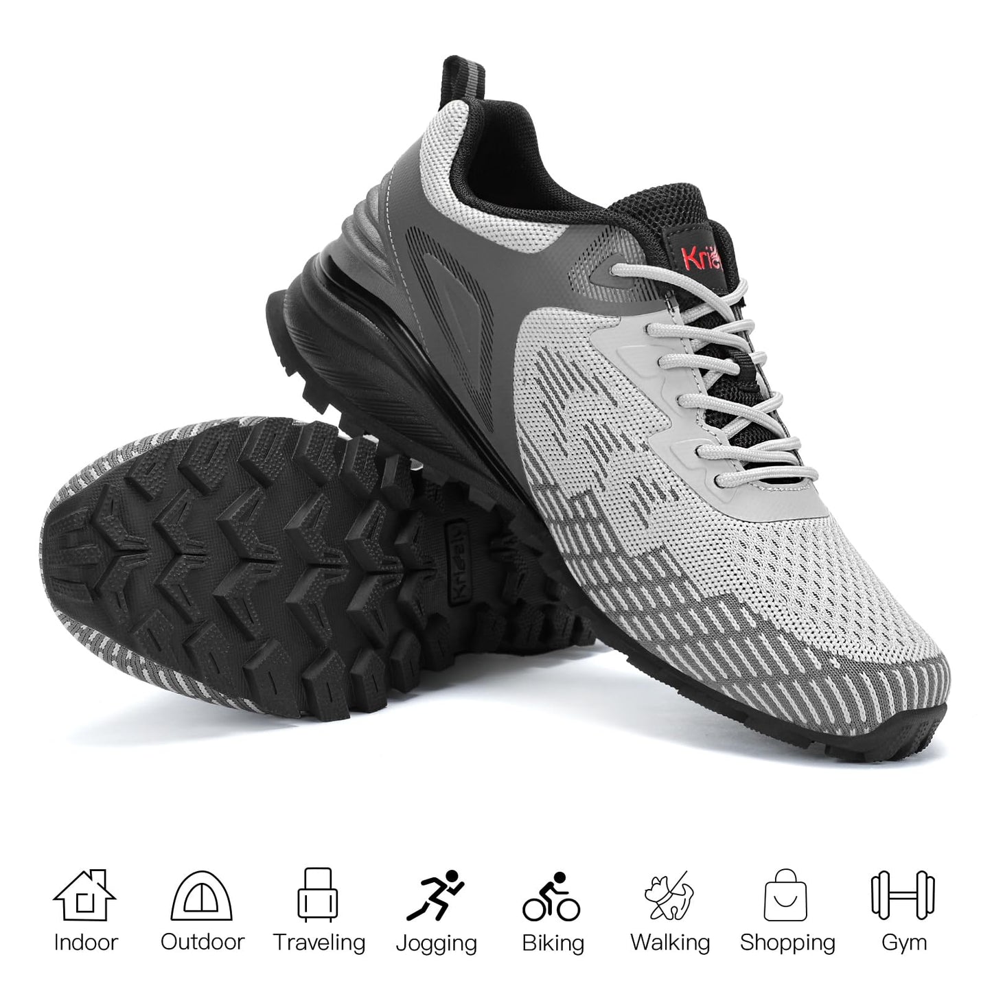 Kricely Men's Trail Running Shoes Non Slip Hiking Trekking Shoes Cross Training Tennis Shoes Breathable Fashion Sneakers Lightweight Workout Footwear Outdoor Gym Jogging Light Grey Size 10