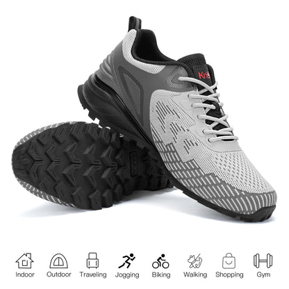 Kricely Men's Trail Running Shoes Non Slip Hiking Trekking Shoes Cross Training Tennis Shoes Breathable Fashion Sneakers Lightweight Workout Footwear Outdoor Gym Jogging Light Grey Size 10