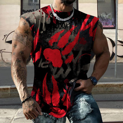 Mens Sleeveless Skull Print Muscle Shirt Cotton Blend Hip Hop Workout Top Colorful Graffiti Streetwear Punk Floral Summer Graphic Shirt