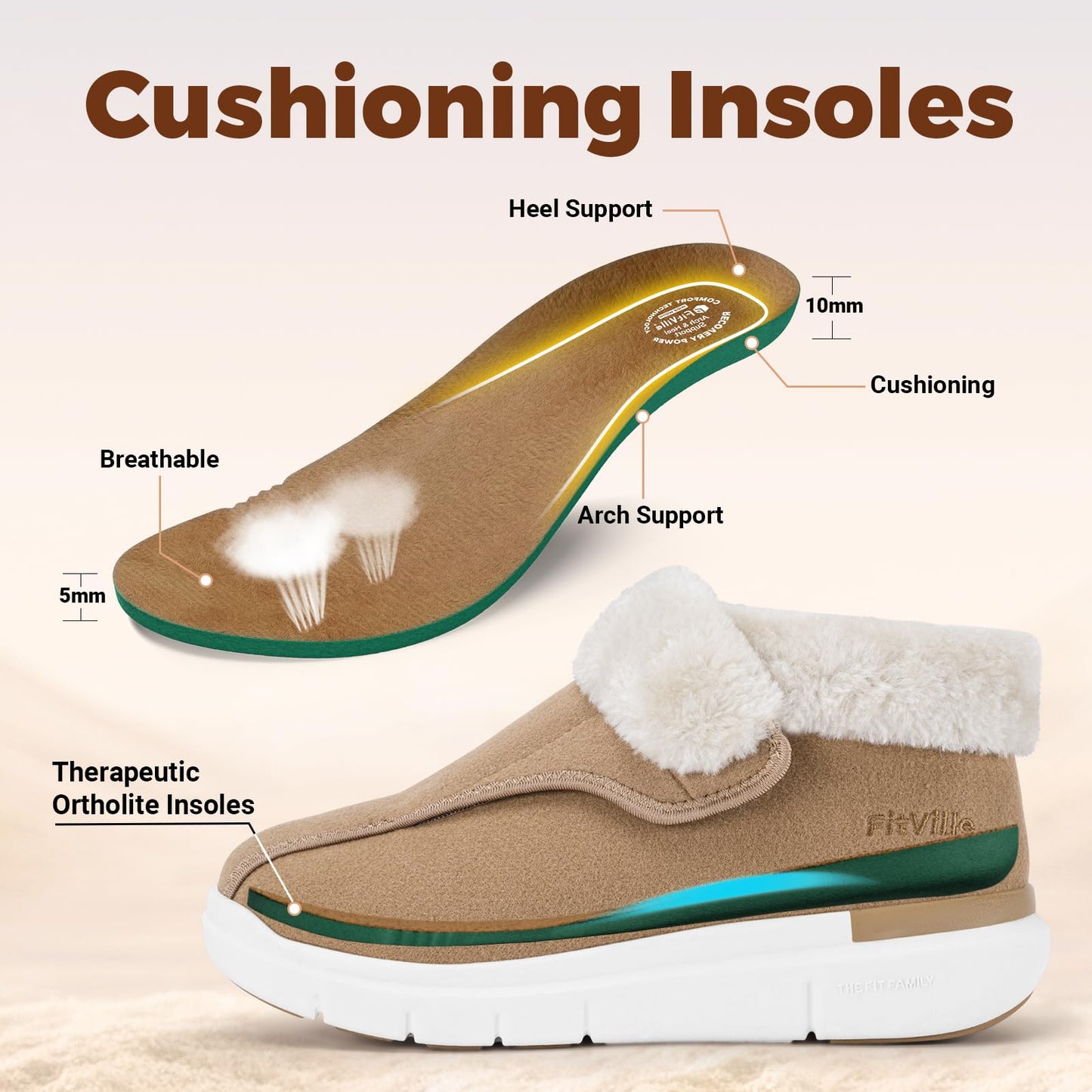 FitVille Diabetic Boots for Women Warm Diabetic Shoes for Women Wide Width Winter Ankle Boots Shoes for Swollen Feet for Elderly Foot Pain Relief Plantar Fasciitis