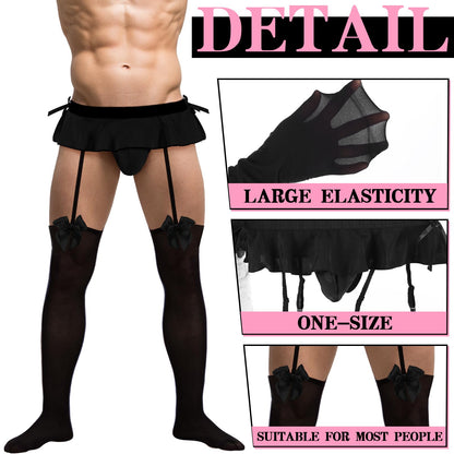 2 Set Mens Briefs Underwear Gay Bowknot Low Rise Briefs Underwear Lace Panties Outfits for Men Pink Red Cosplay(Black,Pink,M,Cute)