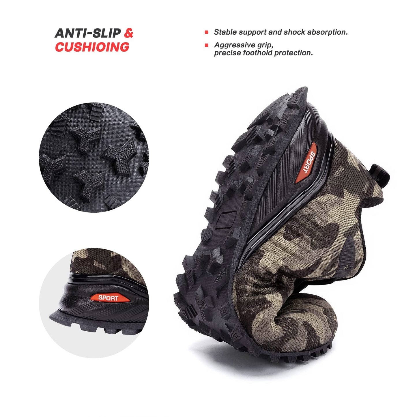 Kricely Men's Trail Running Shoes Fashion Hiking Sneakers for Men Camo Tennis Cross Training Shoe Mens Casual Outdoor Walking Footwear Size 10