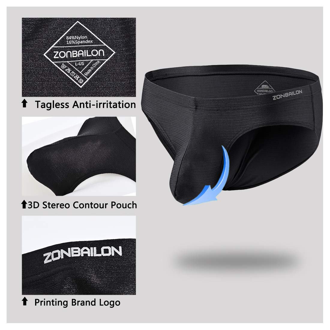 Mens Low Rise Underwear Briefs- Sexy Enhancing Big Pouch Ice Silk Bulge Pouch - Large Size