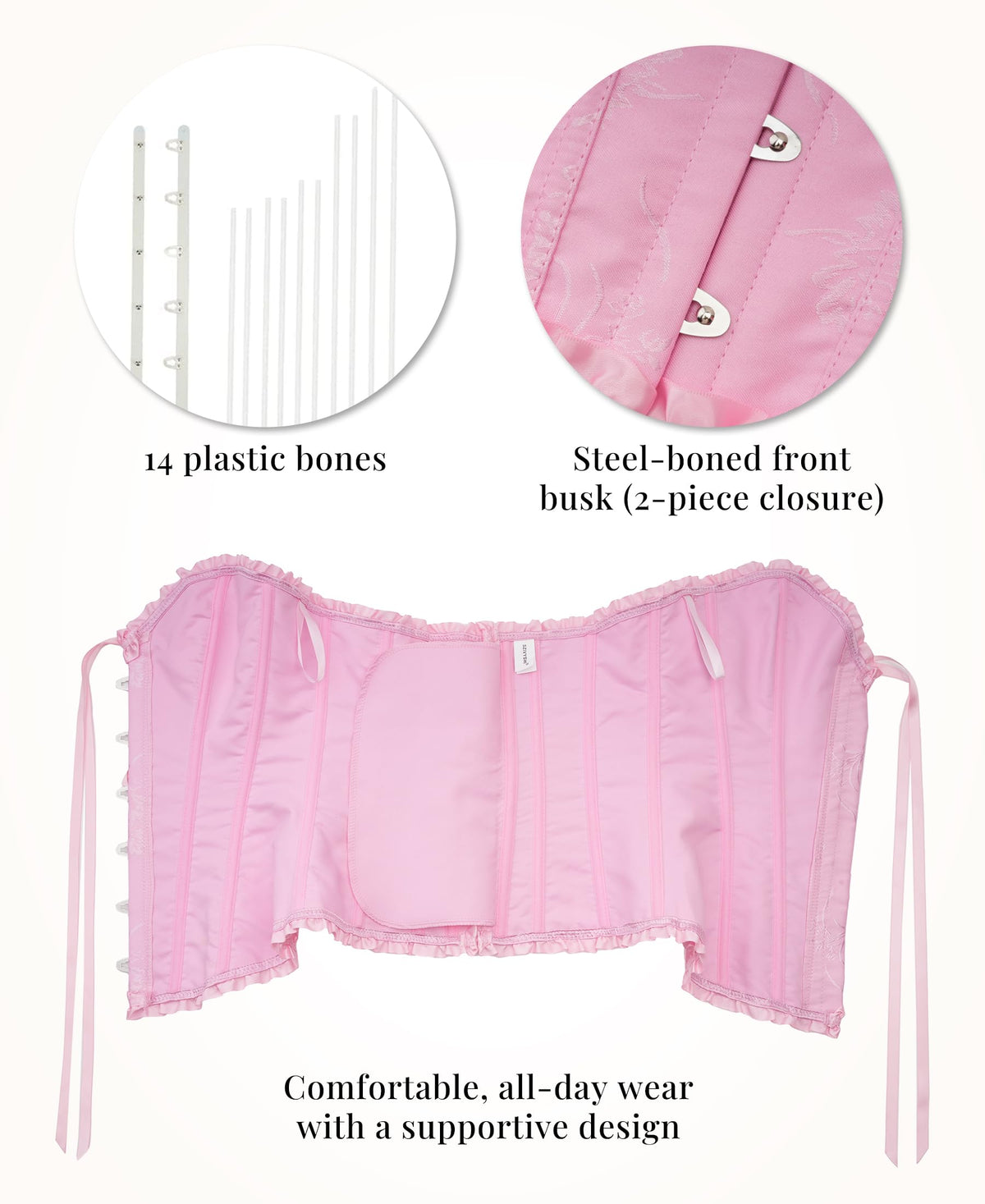 Sissy - Femboy -14-Bone Overbust Corset Top - Powder Pink - Medium