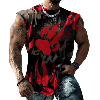 Mens Sleeveless Skull Print Muscle Shirt Cotton Blend Hip Hop Workout Top Colorful Graffiti Streetwear Punk Floral Summer Graphic Shirt