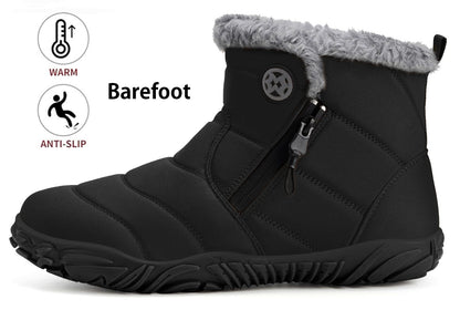 Womens Mens Barefoot Boots Shoes Winter Snow Boots Warm Ankle Booties Zero Drop Sole Wide Toe Box Fur Lined Outdoor Sneakers,47 Black