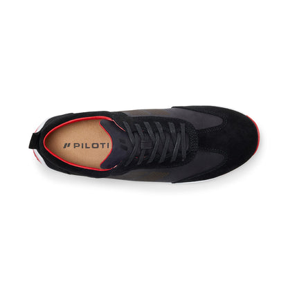 Piloti Icona Driving Shoes for Men, Italian Suede Performance Everyday Driving Sneakers for Men,Black/Red,10