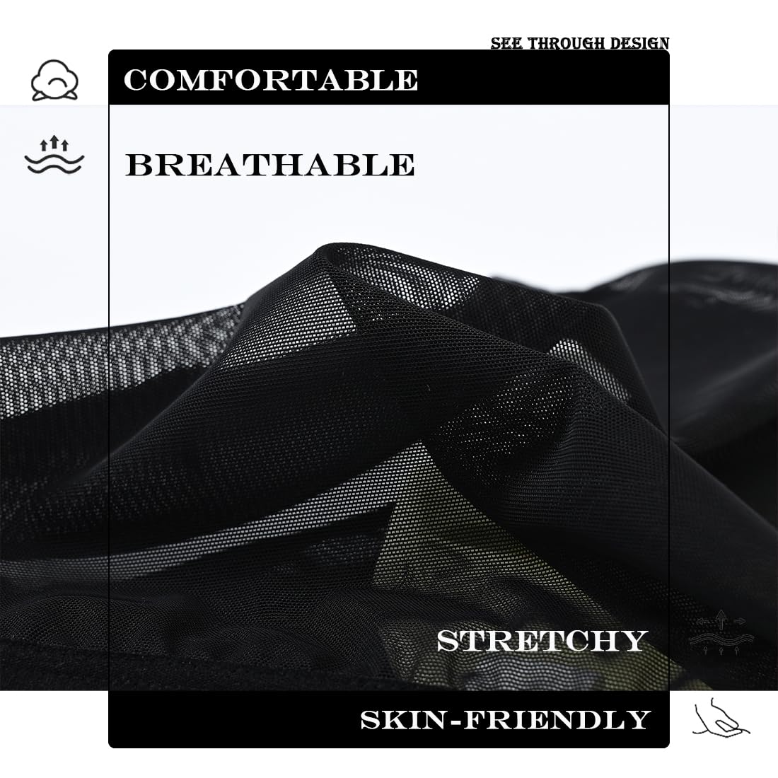 JINSHI Men's Sexy Mesh Breathable Briefs Low Rise See Through Underwear Black Multi 5Pack XL
