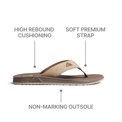 Reef Phantoms Mens Beach Flip Flop, Water Friendly, Soft and Supportive Molded Footbed, Tan/Tan, 9