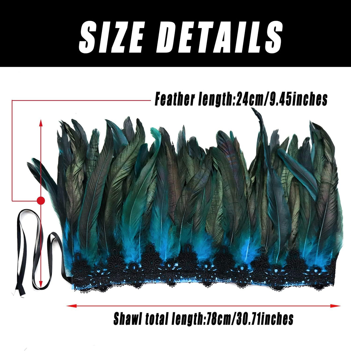 Women's Feather Collar Cape Shawl Gothic Witch Raven Peacock Costume, Blue