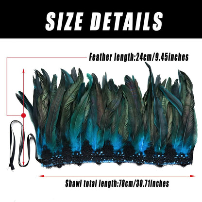 Women's Feather Collar Cape Shawl Gothic Witch Raven Peacock Costume, Blue