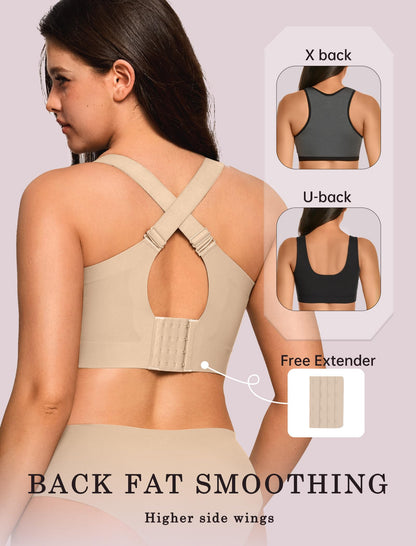 OEAK Womens Wireless Jelly Bra Plus Size Supportive Seamless Bras Full Coverage Push Up Comfortable No Underwire Tshirt Bras Creamy Beige+Leopard Coffee XL