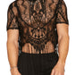 SHENHE Men's Sheer Floral Lace Fringe Short Sleeve Crewneck Cropped Tee Party Shirt Top Black Small