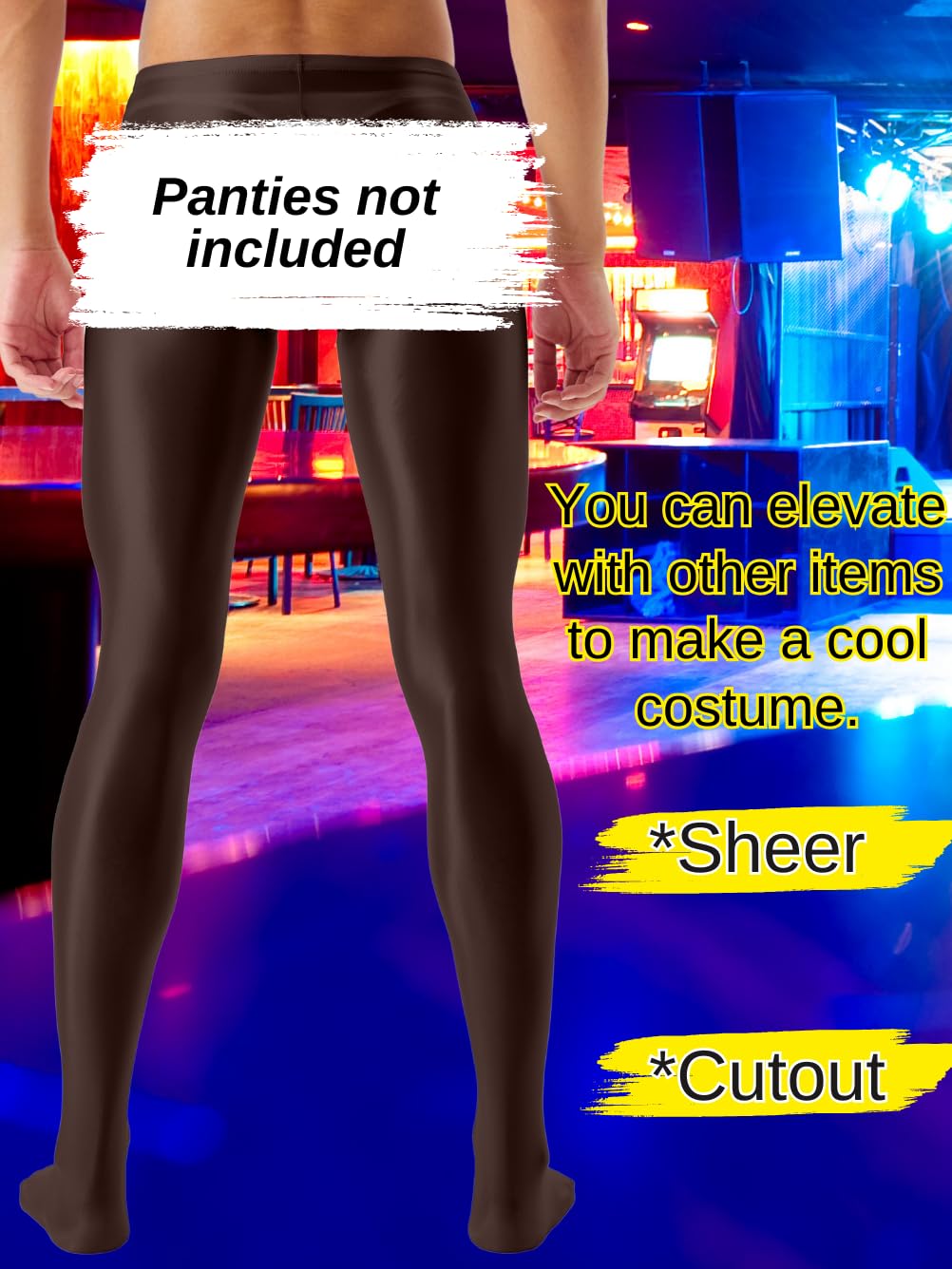 Shiny Leggings For Men, Sheer Underwear Pants, Rave Party Outfits, Gay Lingerie Sissy Clothes Tights Sexy, Dark Brown, XX-Large