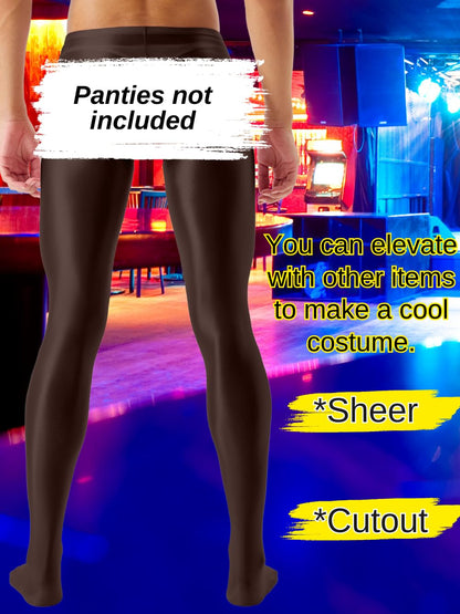 Shiny Leggings For Men, Sheer Underwear Pants, Rave Party Outfits, Gay Lingerie Sissy Clothes Tights Sexy, Dark Brown, XX-Large