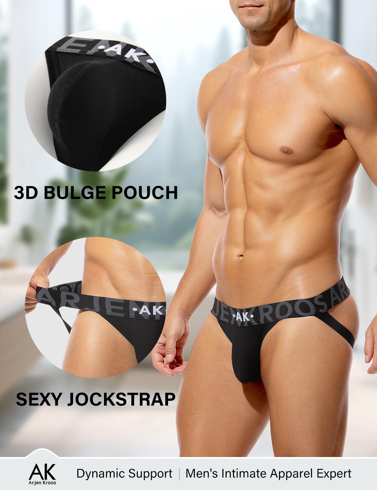 Arjen Kroos Jockstrap Athletic Supporters For Men, Cotton Workout Sport Underwear Jock Strap Black