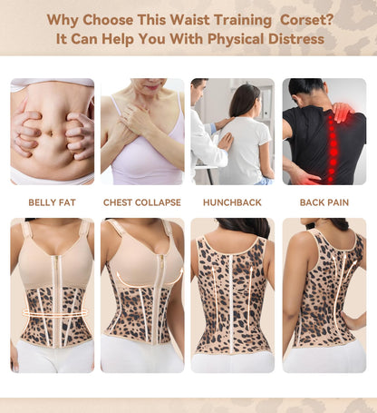 SHAPSHE Waist Trainer Corset for Women Tummy Control Sport Workout Body Shaper Vest for Postpartum Gym Zipper and Hooks Khaki M