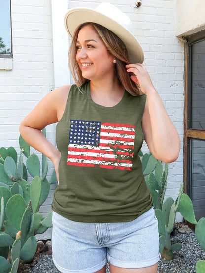 FAYALEQ American Flag Print Tank Tops Women USA Stars Stripes Patriotic T Shirt Summer Loose Vest Tees (S, Army Green)