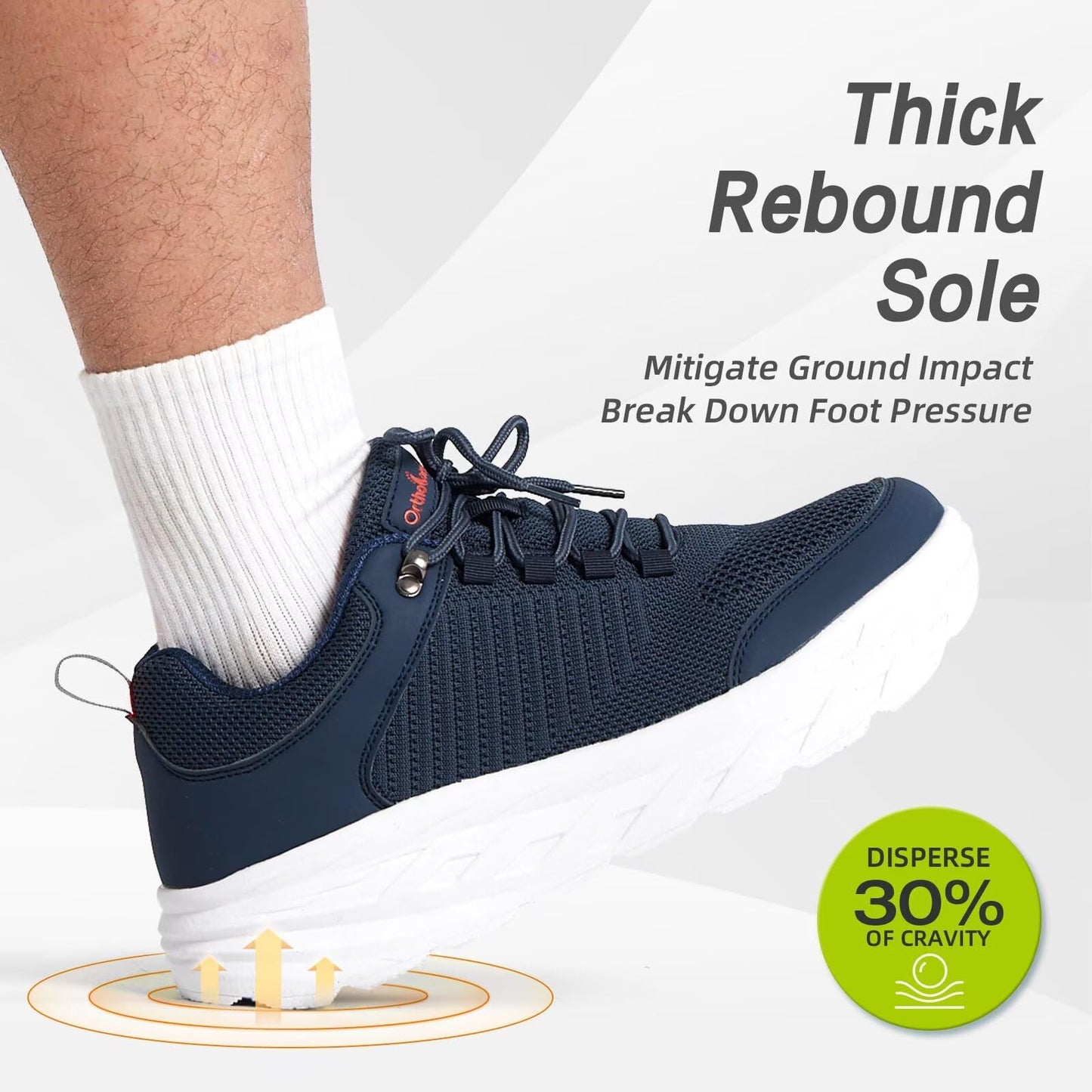 Men's Orthopedic Diabetic Wide Walking Shoes: Adjustable Fit Arch Support Ergonomic Lightweight Cycling Sneakers, Breathable Plantar Fasciitis Orthotic Foot Pain Relief Leisure Shoes Dark Blue Size 8