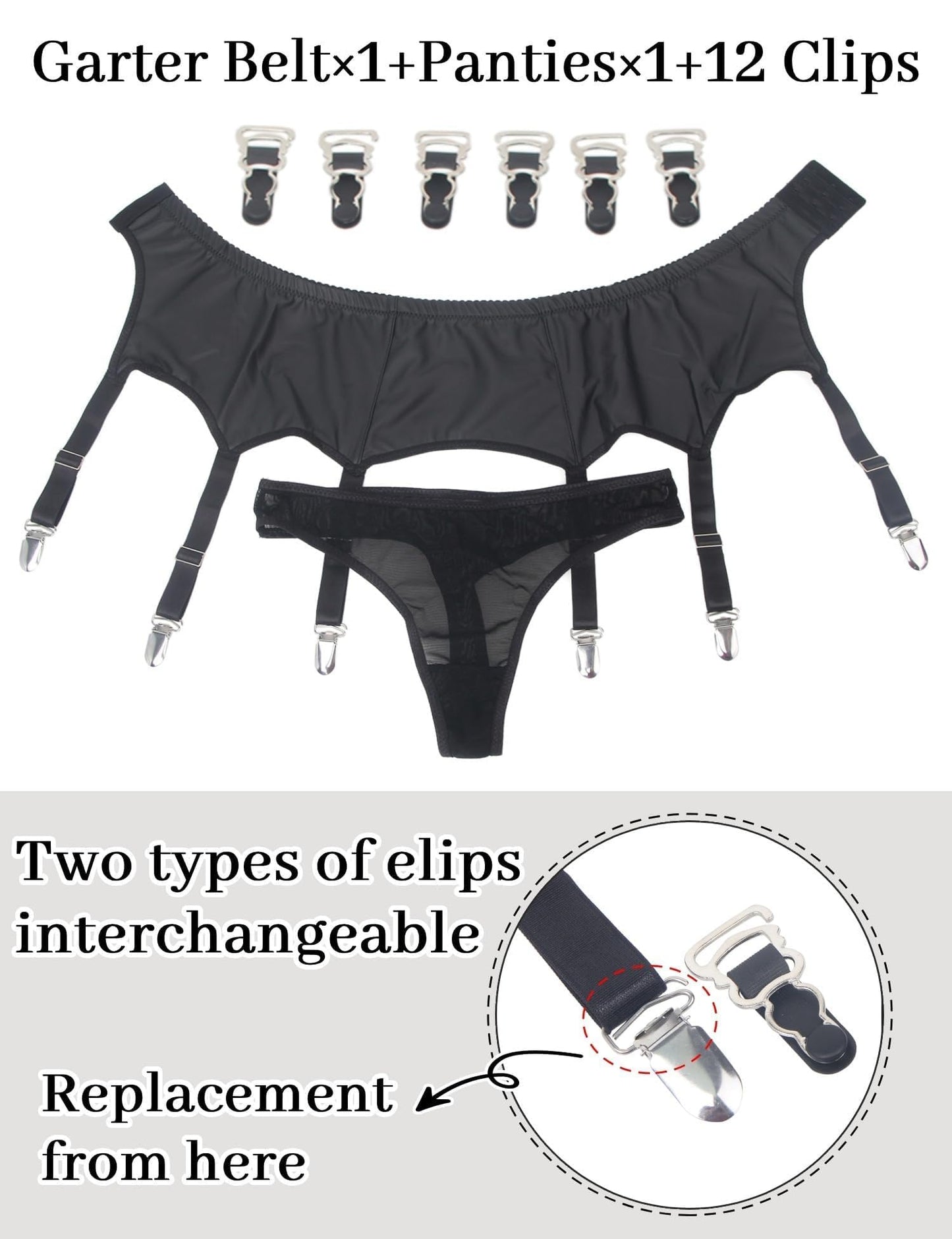 Men's PU Leather Garter Belt with Thong Suspenders with 6 Straps Clips Garter Belts for Thigh Highs Stockings
