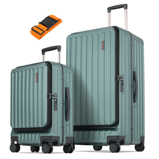 CENSIEN Luggage Sets 2 Pieces, 20 Inch Carry On Luggage and 29 Inch Checked Luggage with Spinner Wheels, Lightweight ABS+PC Hardshell Trunk Suitcases with Aluminum Frame, Top Opening (Green, 20/29)