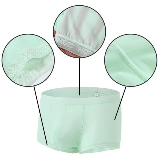 HASWECHYS Men's Sexy Underwear Ice Silk Sheer Boxer Briefs See Through Mesh Ultra Thin Transparent Trunk 1 Light Green L